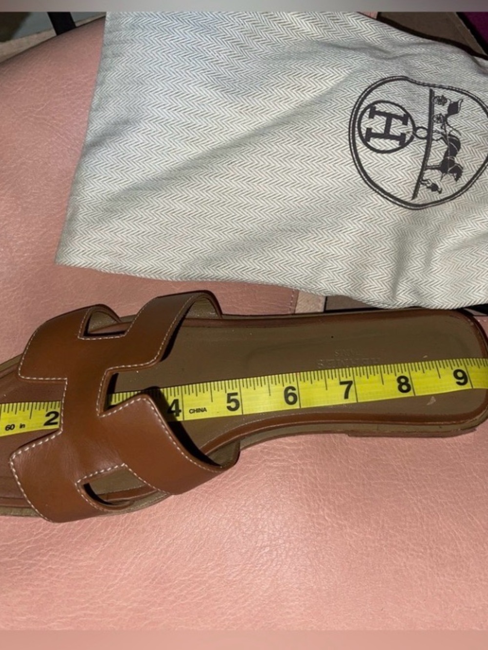 Hermes Brown Oran Leather Slide Sandals - Picture 5 of 11
